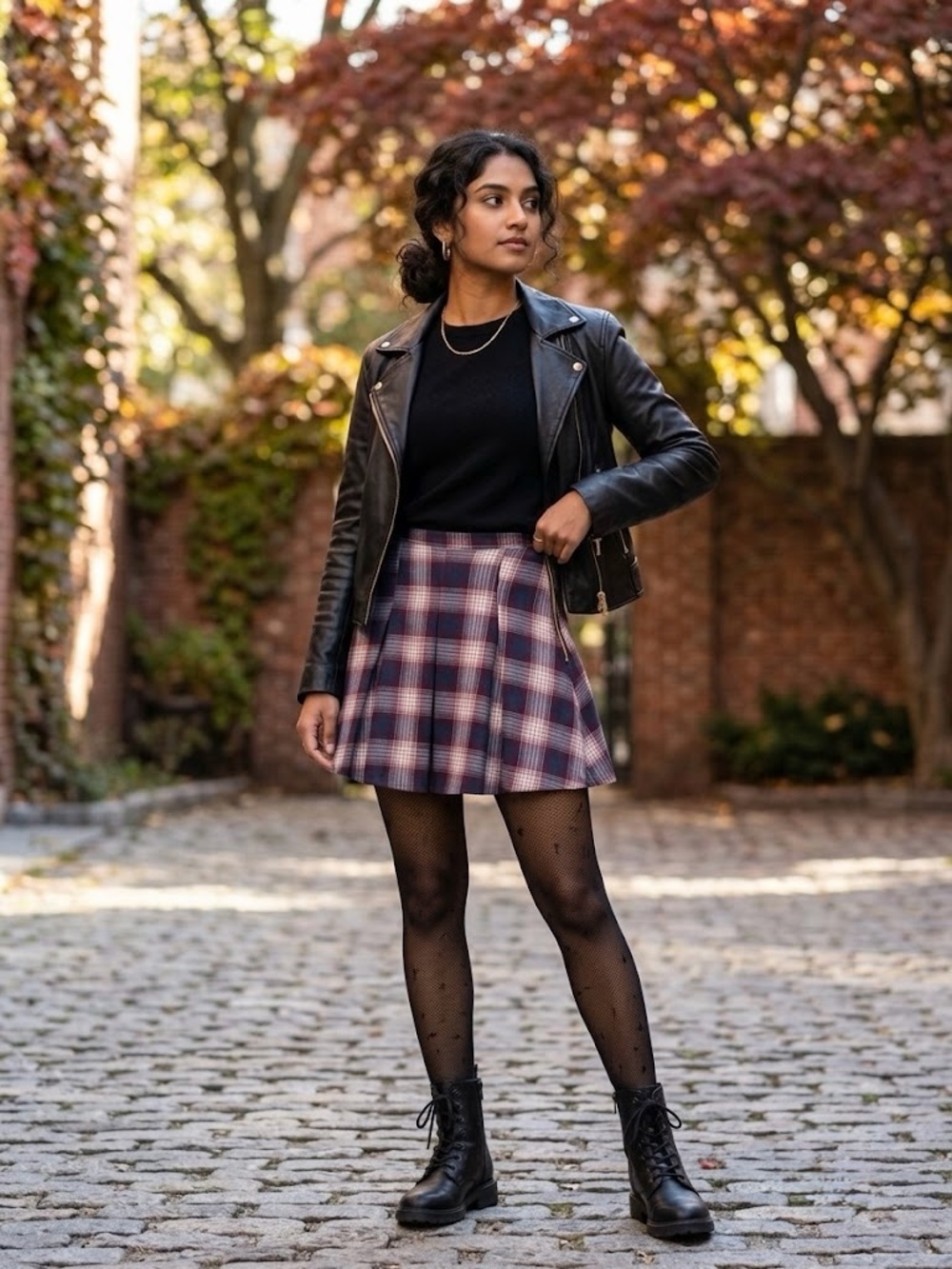 Plaid Pleated Mini Skirt in Navy, Cream, and Pink